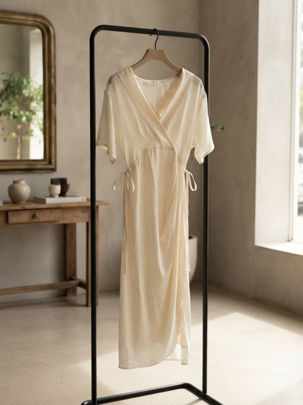 Designer Jane Mohr DTK Artisan Silk Crepe Cream Midi | Quiet Luxury Boho